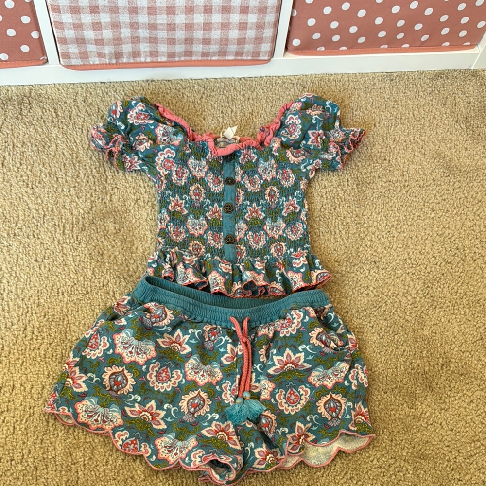 Matilda Jane Green and Pink Matching Shorts Set